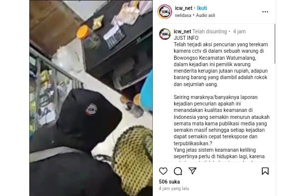 Aksi Pencurian di Warung Desa Bowongso Wonosobo Terekam CCTV