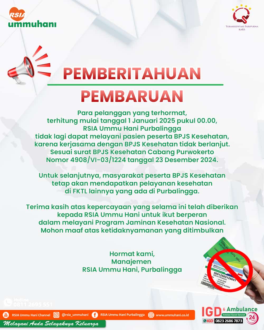 RSIA Ummu Hani Purbalingga Tidak Lagi Melayani Pasien BPJS Kesehatan Mulai 1 Januari 2025